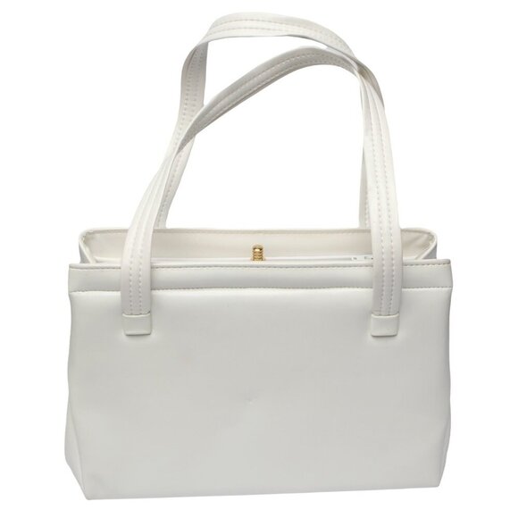 Vintage CALEGO Vegan Faux Leather Handbag 1970s Purse White Gold Simpsons Store - Picture 10 of 11